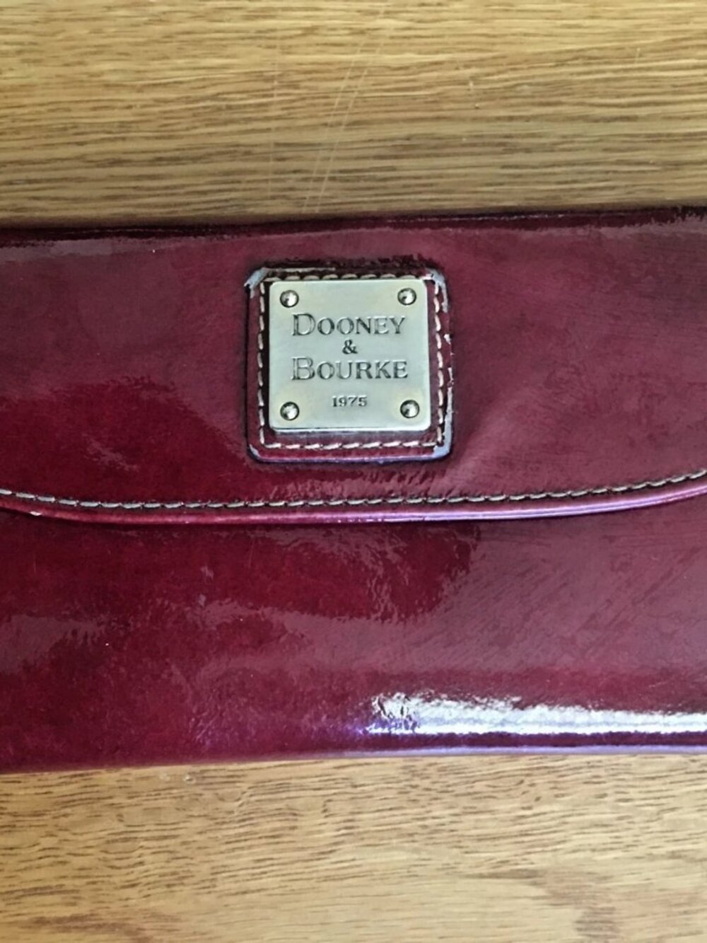 Dooney & Bourke Shiny Red Leather Wallet/Clutch Brass Logo Vintage 1975